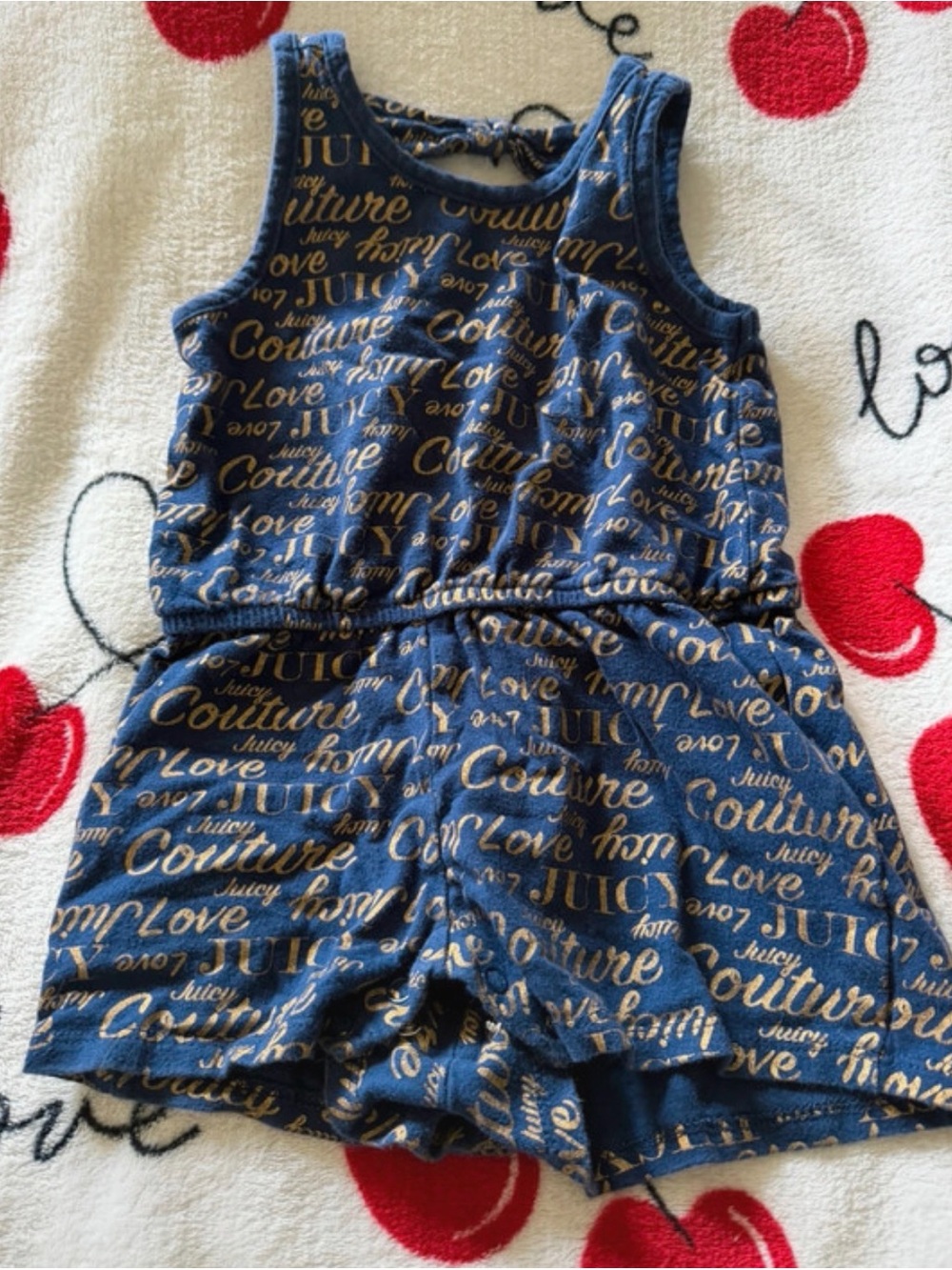 Juicy Couture Navy Blue Romper with Gold Logo Print